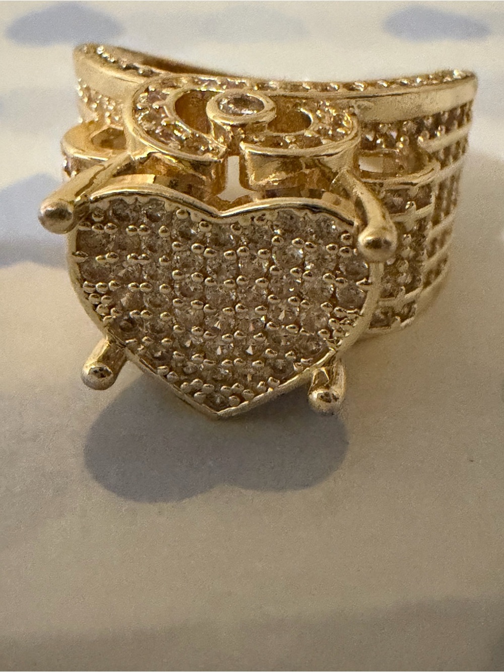 Gold Heart Pavé Statement Ring - Women Jewelry